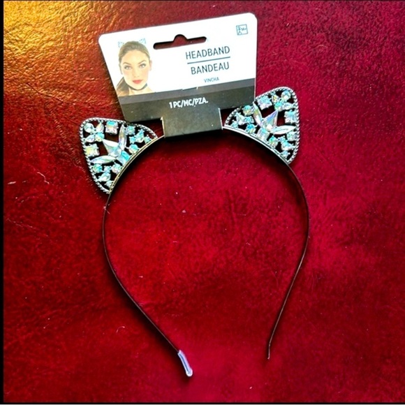 Cat Ear Adult Crystal Bejeweled Cat Ear Headband NEW Back to School Halloween - Picture 1 of 3